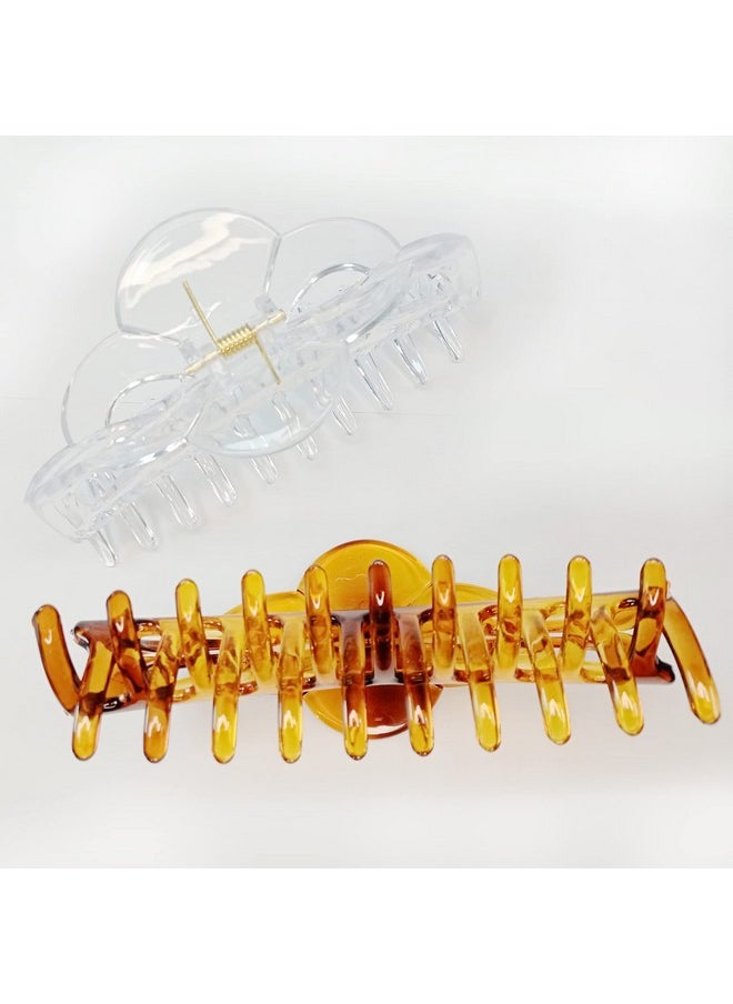 ACCGLORY Large Hair Clips For Women Thick Hair Fine Hair Claw Clips Big Strong Holding Long Hair Jaw Clips (Clear And Brown) 