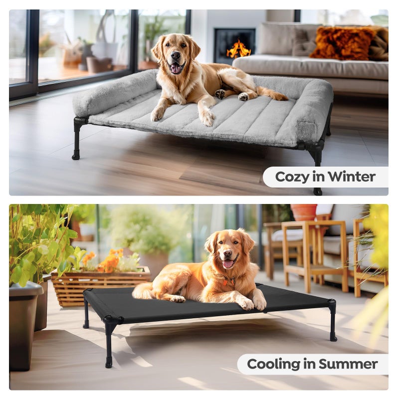 Veehoo Orthopedic Elevated Dog Bed with Fluffy Plush Bolster Cushion, Indoor Raised Dog Beds for Large Dogs, Soft Pet Sofa Cot with Removable Washable Mat, No-Slip Feet, 42 x 30 inches, Grey - Image 5