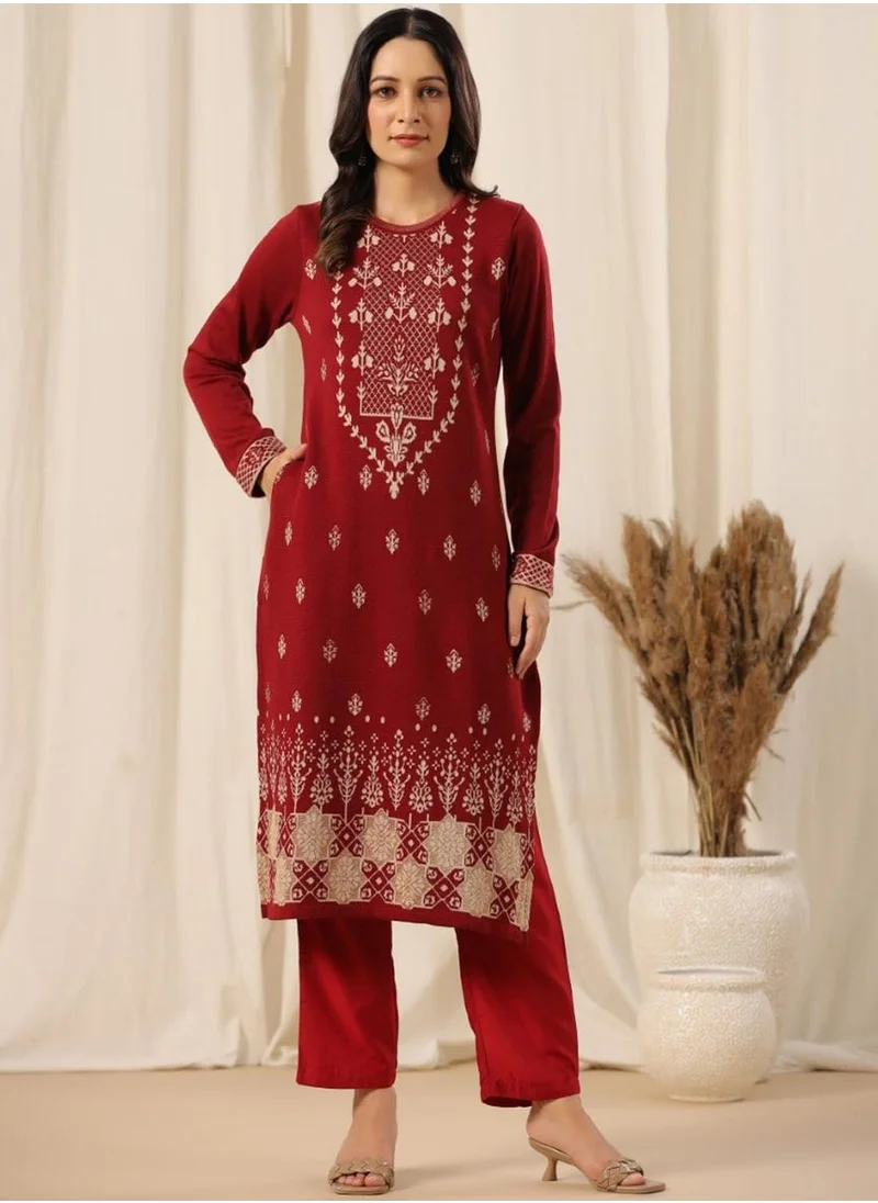 آي شين Women's MAROON STRAIGHT POLY Ethnic Wear Kurta