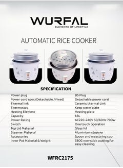Wurfal Wurfal Electric Automatic Rice Cooker 1.8 ltr 700W  - Image 4