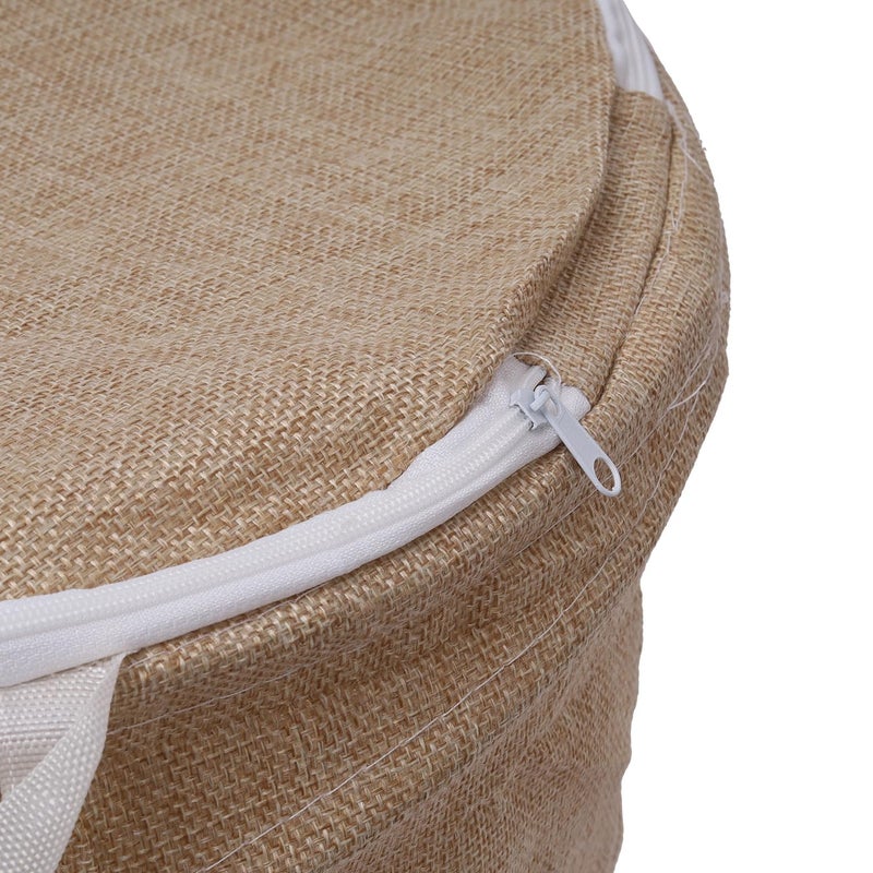 Kuber Industries Laundry Basket | Round Foldable Laundry Basket | Jute Storage Bag with Button Handles | Clothes Basket for Home | Storage Basket | 45 LTR | Pack of 2 | Beige - Image 5