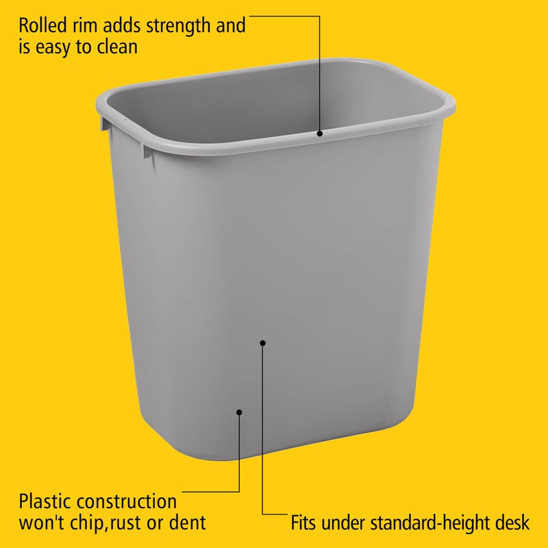 Rubbermaid Commercial Products سلة مهملات/قمامة من منتجات روبرمايد التجارية، سعة 7 جالون/28 كوارت، رمادي، بلاستيك، لغرفة النوم/الحمام/المكتب، تناسب تحت المكتب/الحوض/الخزانة - Image 4
