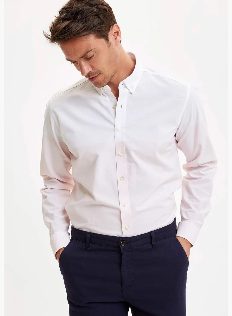 DeFacto Man Woven Top Modern Fit Buttondown Polo Neck Long Sleeve Shirt
