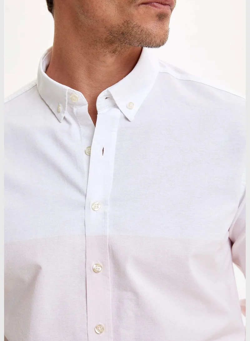 DeFacto Man Woven Top Modern Fit Buttondown Polo Neck Long Sleeve Shirt