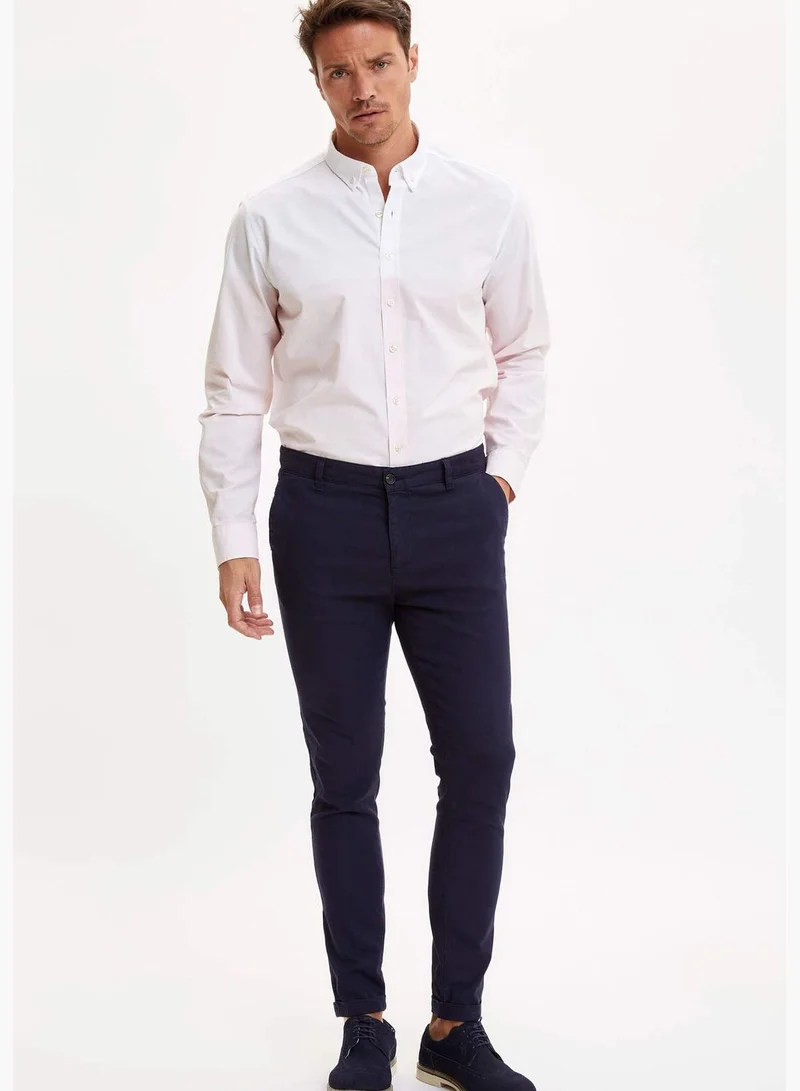DeFacto Man Woven Top Modern Fit Buttondown Polo Neck Long Sleeve Shirt