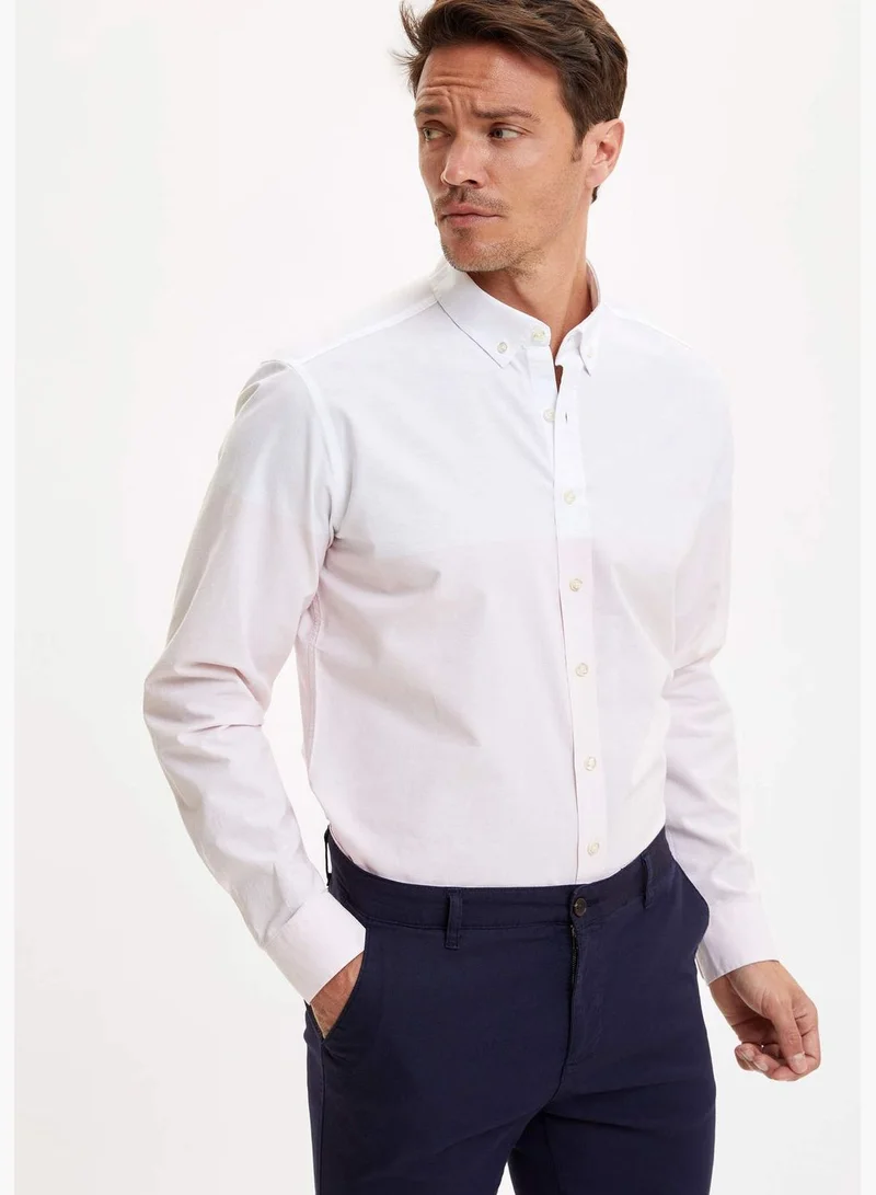 DeFacto Man Woven Top Modern Fit Buttondown Polo Neck Long Sleeve Shirt