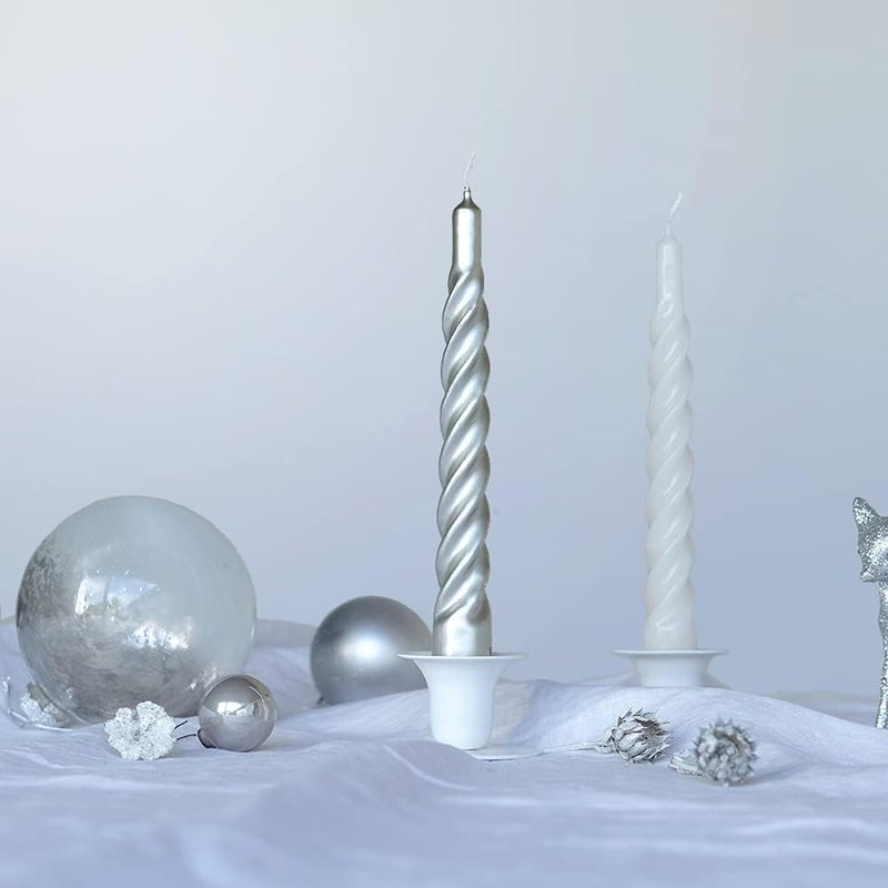 شموع “Candles with a Twist®”， مصنوعة في إيطاليا، متوفرة بـ 25 لونًا، شموع ملتوية طويلة الاحتراق، مطلية، مجموعة هدايا من الشموع بدون رائحة، 6 قطع. الحجم: 2.2 × 21 سم (لون الفضي). - Image 5
