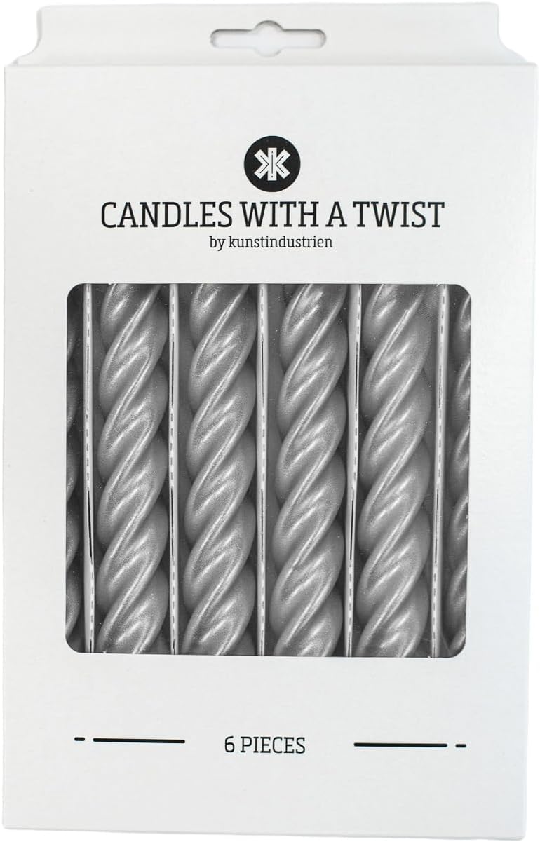 شموع “Candles with a Twist®”， مصنوعة في إيطاليا، متوفرة بـ 25 لونًا، شموع ملتوية طويلة الاحتراق، مطلية، مجموعة هدايا من الشموع بدون رائحة، 6 قطع. الحجم: 2.2 × 21 سم (لون الفضي). - Image 2