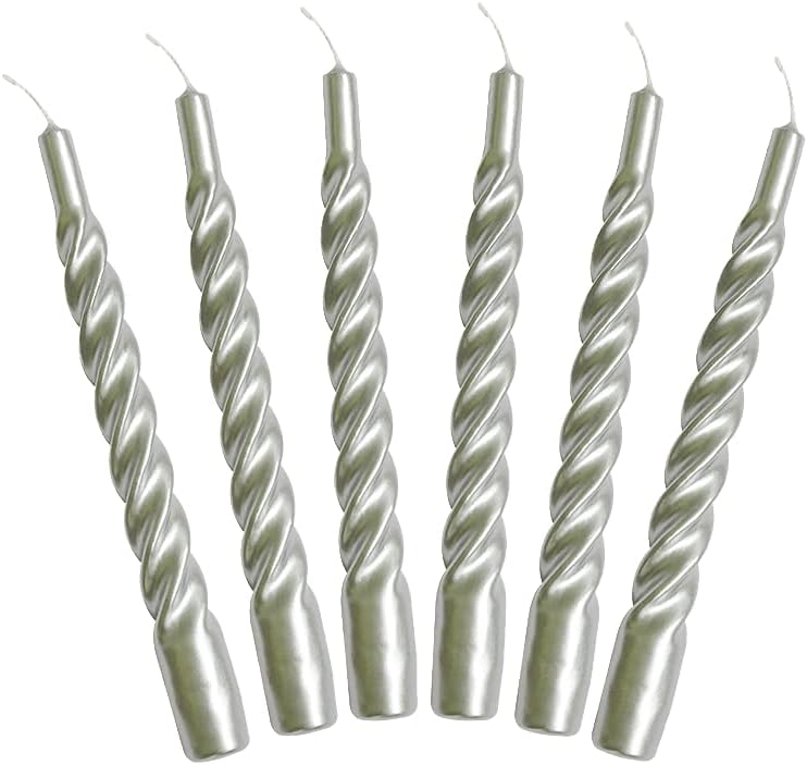 شموع “Candles with a Twist®”， مصنوعة في إيطاليا، متوفرة بـ 25 لونًا، شموع ملتوية طويلة الاحتراق، مطلية، مجموعة هدايا من الشموع بدون رائحة، 6 قطع. الحجم: 2.2 × 21 سم (لون الفضي). - Image 1