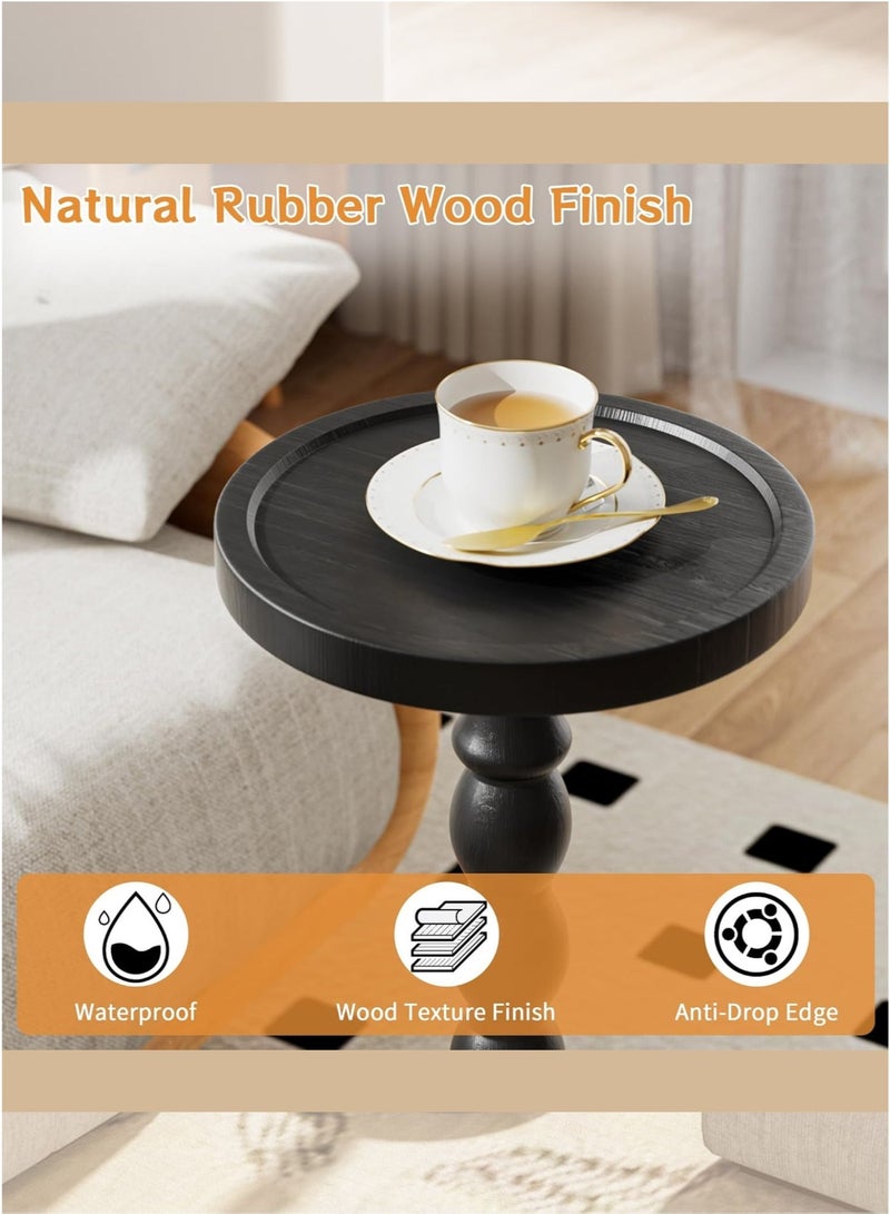 MASINGAA 2pcs Solid Wood Coffee Table, Small Side Table for Small Spaces, Drink Table, Sturdy Wooden Base End Tables for Living Room, Bedroom, Corners, and Office, Black - Image 3