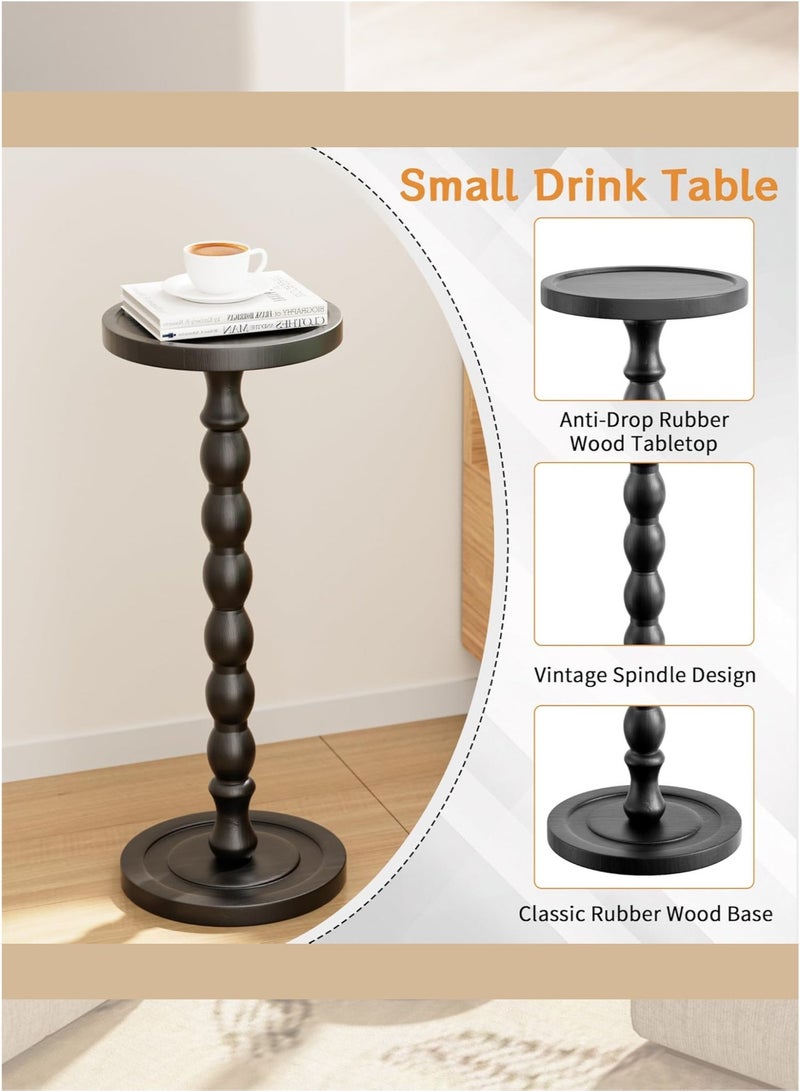 MASINGAA 2pcs Solid Wood Coffee Table, Small Side Table for Small Spaces, Drink Table, Sturdy Wooden Base End Tables for Living Room, Bedroom, Corners, and Office, Black - Image 4