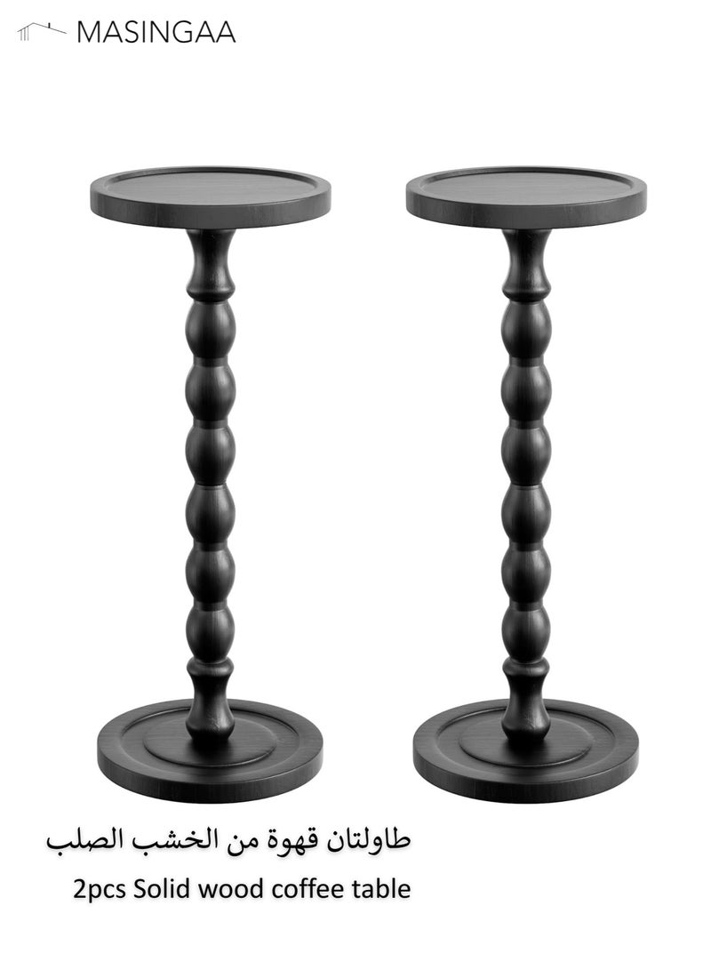 MASINGAA 2pcs Solid Wood Coffee Table, Small Side Table for Small Spaces, Drink Table, Sturdy Wooden Base End Tables for Living Room, Bedroom, Corners, and Office, Black - Image 1