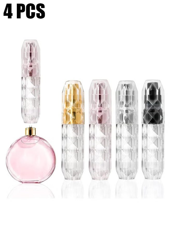 اتش واي 4 قطع 5 مل رذاذ عطر قابل لإعادة التعبئة بتصميم ماسي ، زجاجات رذاذ سفر محمولة - Image 1