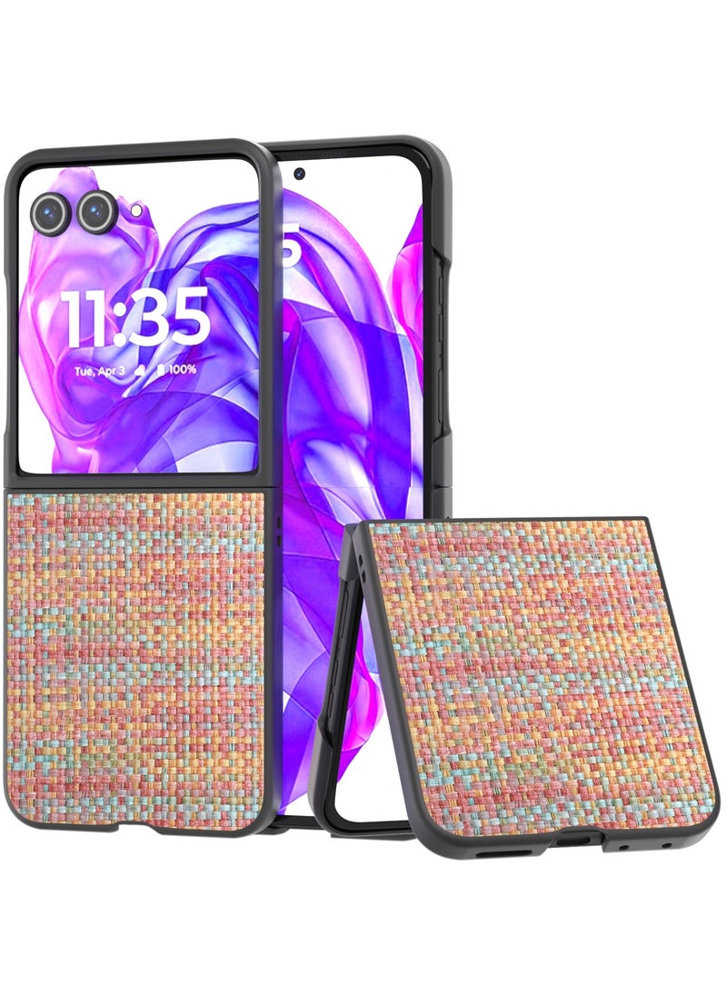 Generic For Motorola Razr 50 Ultra Black Frame Color Lattice Texture PU Phone Case 