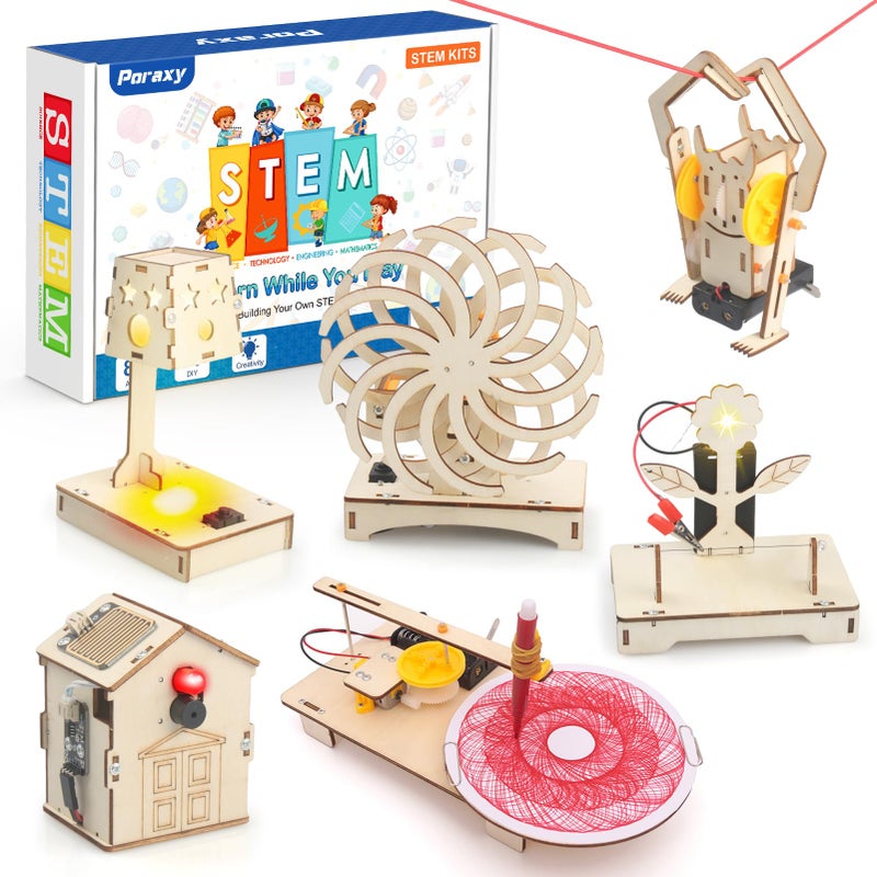 Poraxy 6 in 1 STEM Toys for Kids Ages 8-12, STEM Kits, 3D Wooden Puzzles, Educational Science Projects Building Model Kits, Birthday Gifts for Boys and Girls Ages 7 8 9 10 11 12 13 Years Old - Image 1