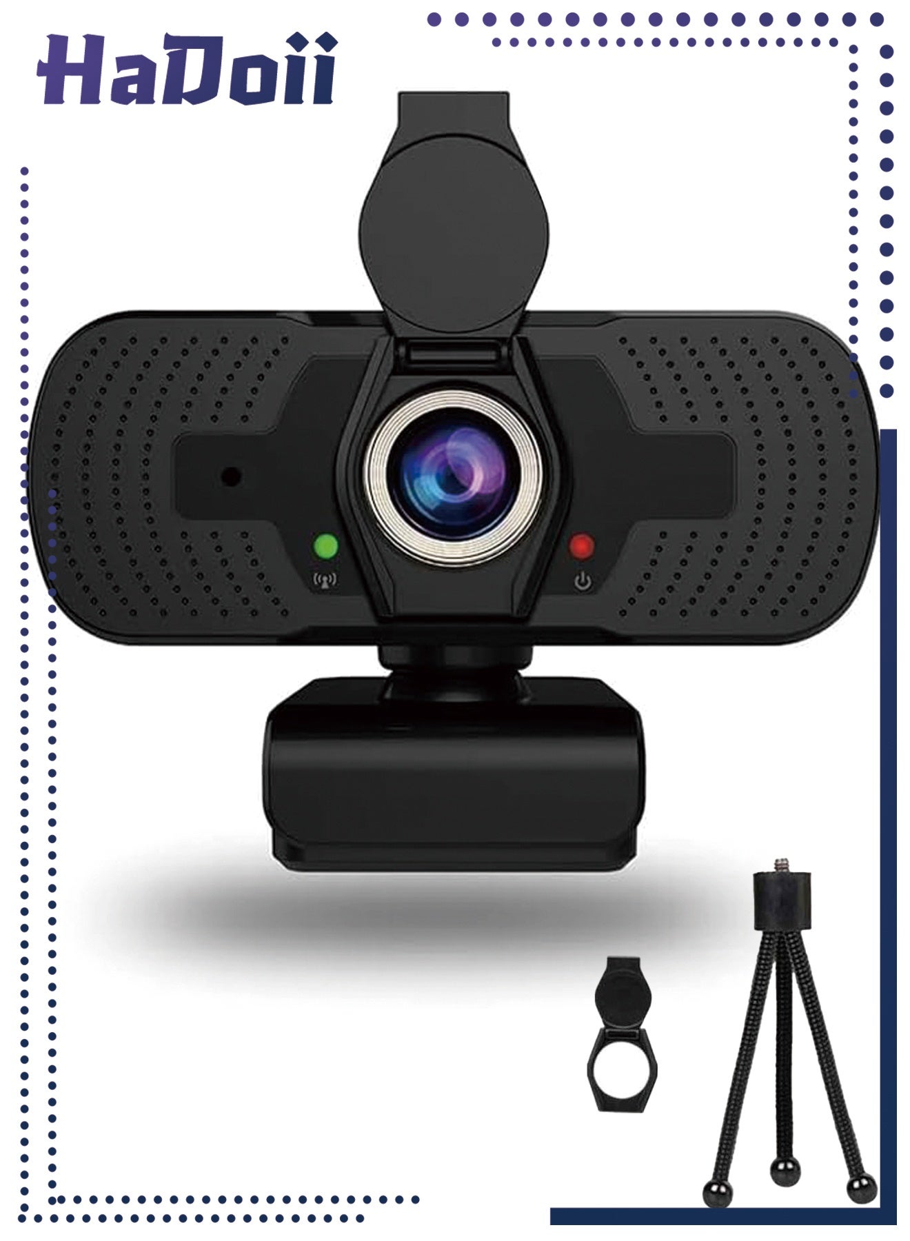 HaDoii Webcam With Cover, Microphone & Streaming Function – Computer Web Camera For Cam Video Recording On PC & Desktop Work