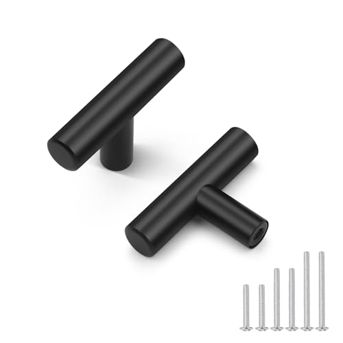 Probrico 30 Pack Length 2inch Matte Black Kitchen Cabinet Knobs,Stainless Steel Dresser Drawer Knob,Euro Style Single Hole Pull Handles for Cupboard and Closet - Image 1