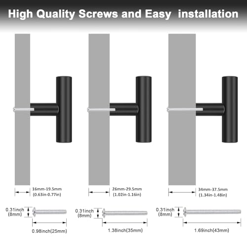 Probrico 30 Pack Length 2inch Matte Black Kitchen Cabinet Knobs,Stainless Steel Dresser Drawer Knob,Euro Style Single Hole Pull Handles for Cupboard and Closet - Image 4