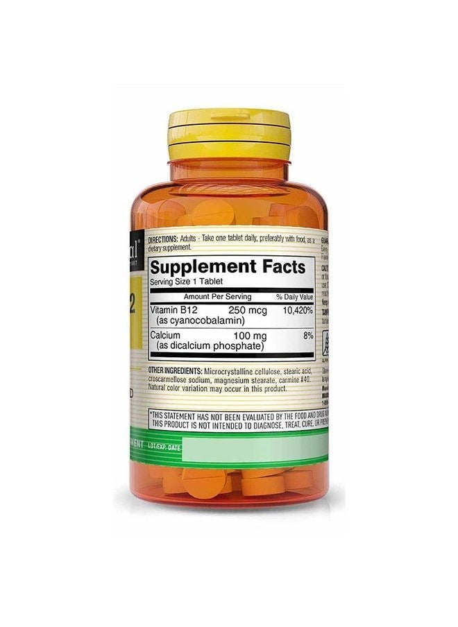Mason Natural - Vitamin B12 250 mcg with Calcium - Healthy Conversion of Food into Energy, Supports Nerve Function and Health, 100 Tablets - Image 1