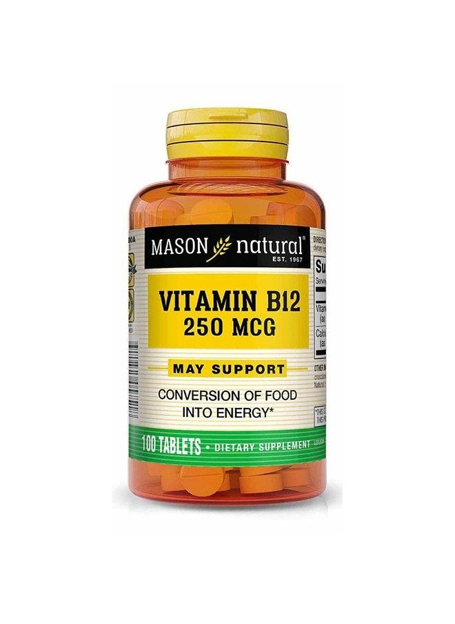 Mason Natural - Vitamin B12 250 mcg with Calcium - Healthy Conversion of Food into Energy, Supports Nerve Function and Health, 100 Tablets - Image 1