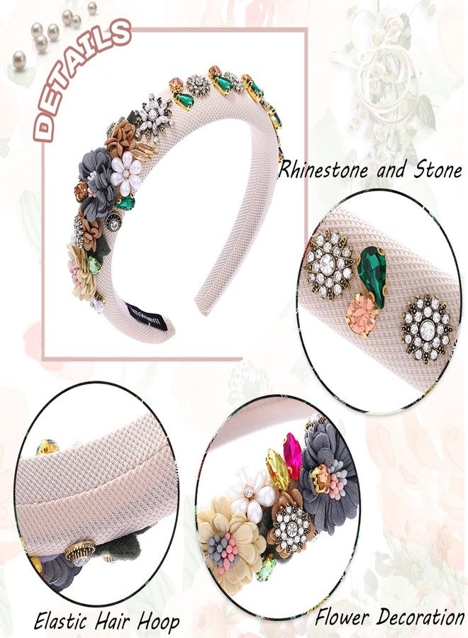 Urieo Floral Pearl Headbands Colorful Crystal Hairband Rhinestone Wedding Party Cosplay Costume Hair Hoop for Women - Image 2