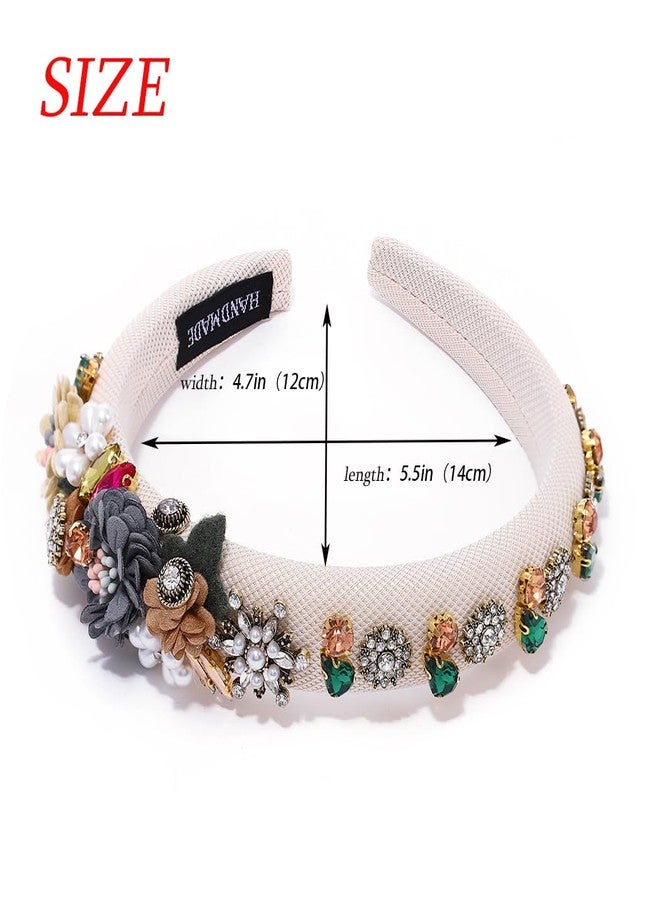 Urieo Floral Pearl Headbands Colorful Crystal Hairband Rhinestone Wedding Party Cosplay Costume Hair Hoop for Women - Image 4