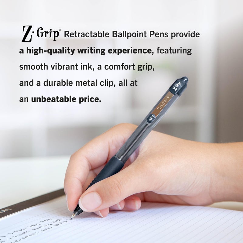 Zebra Pen Z-Grip Retractable Ballpoint Pen, Smooth-Flowing Black Ink, 1.0mm Medium Point, School Supplies, Teacher Supplies, and Office Supplies, 18-Pack (22218) - Image 5