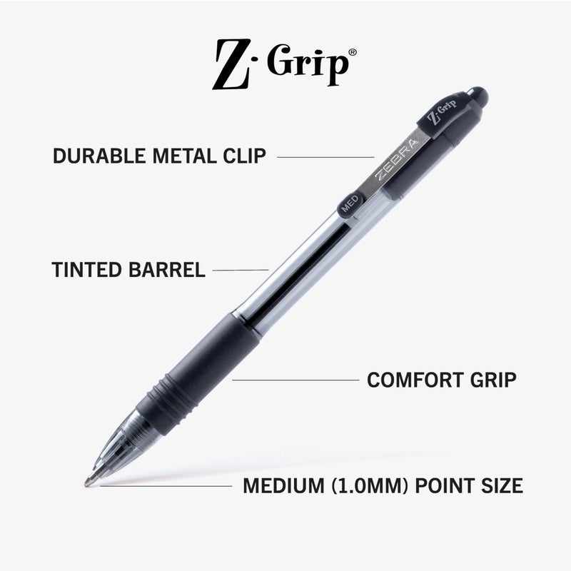 Zebra Pen Z-Grip Retractable Ballpoint Pen, Smooth-Flowing Black Ink, 1.0mm Medium Point, School Supplies, Teacher Supplies, and Office Supplies, 18-Pack (22218) - Image 3