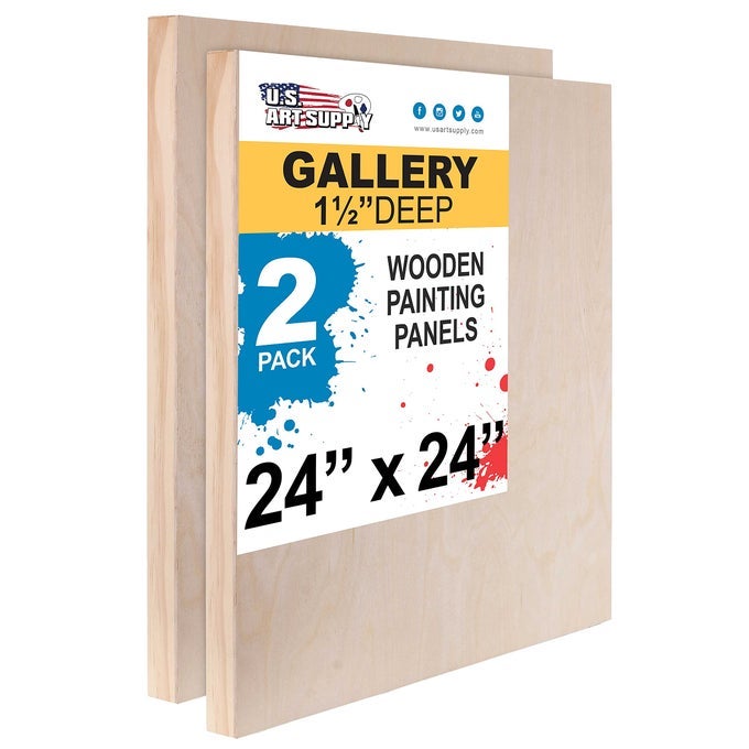 UNFINISHED CRADLED WOOD PANELS FOR PAINTING 2 PACK OF 24X24 INCH GALLERY BIRCH WOODEN CANVAS BOARDS 112 DEEP MIXEDMEDIA CRAFT ACRYLIC OIL ENCAUSTIC PAINT POURING