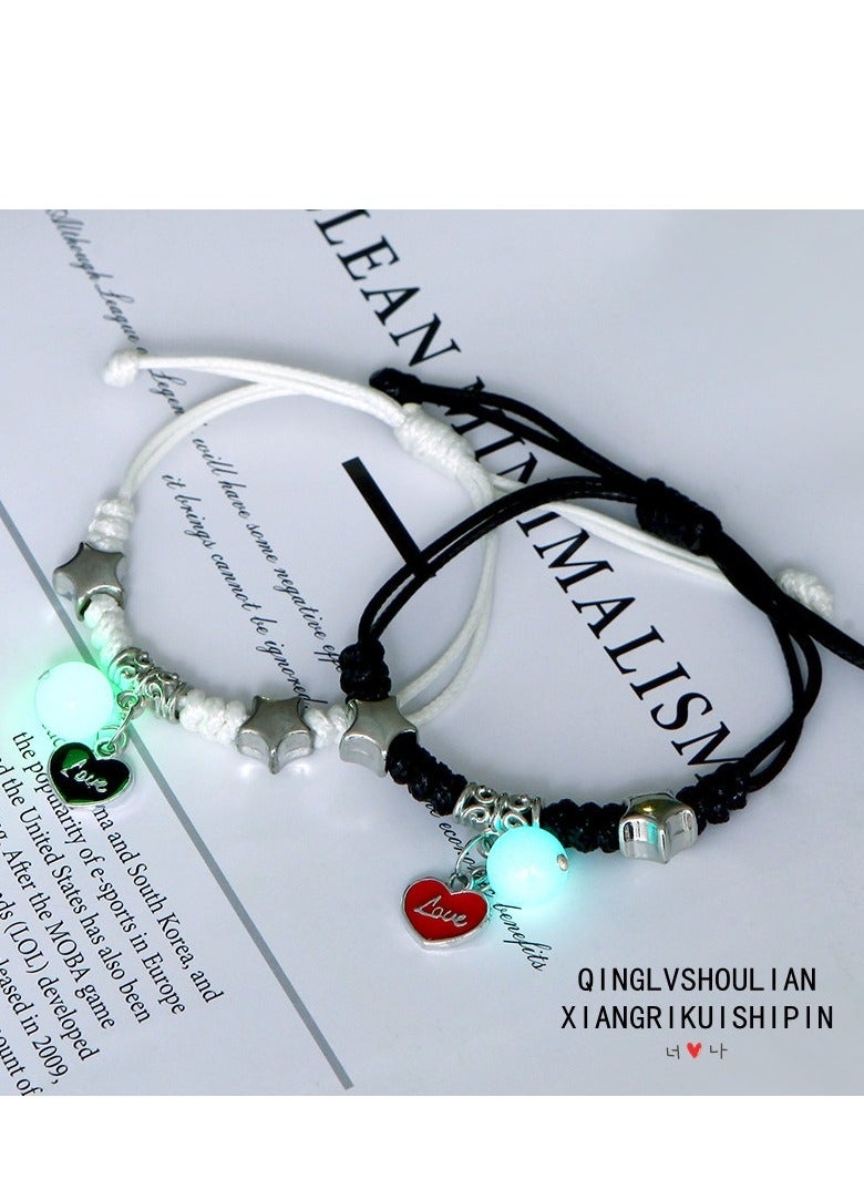 Glow in the Dark LOVE Heart Bracelet Set – Luminous Resin Beads, Matching Couple & Friendship Bracelets for Lovers, Best Friends, Adjustable Gift Jewelry for Women & Men - Image 1