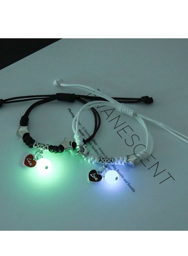 Glow in the Dark LOVE Heart Bracelet Set – Luminous Resin Beads, Matching Couple & Friendship Bracelets for Lovers, Best Friends, Adjustable Gift Jewelry for Women & Men - Image 2