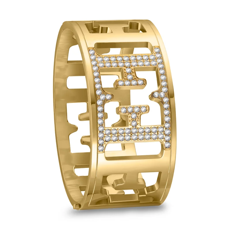 ESCADA Estelle Gold Wider Hinged Bangle with Cystals for Women