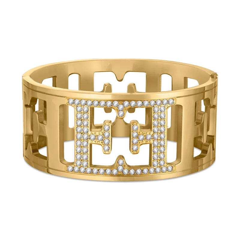 ESCADA Estelle Gold Wider Hinged Bangle with Cystals for Women