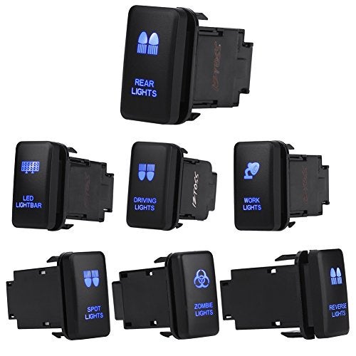 Keenso مفتاح تشغيل وإيقاف LED للسيارة من كينسو، مفتاح تبديل روكر أزرق 12 فولت للسيارة، مفتاح تبديل روكر أوتوماتيكي لتويوتا هايلكس ولاند كروزر فيغو (أضواء سبوت) - Image 4