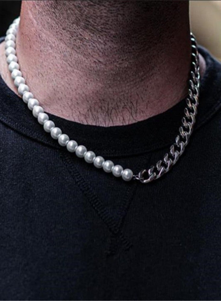 TOVELE5 Individual patchwork, stainless steel, Cuban necklace, men's pearl necklace  - Image 1