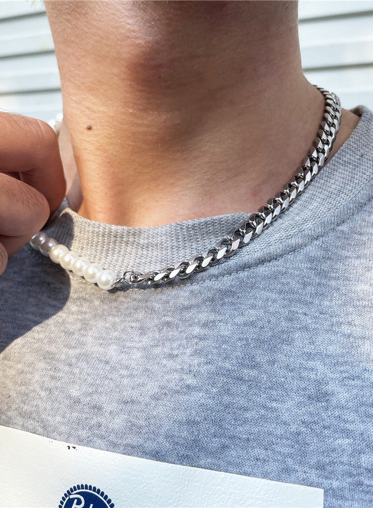 TOVELE5 Individual patchwork, stainless steel, Cuban necklace, men's pearl necklace  - Image 2