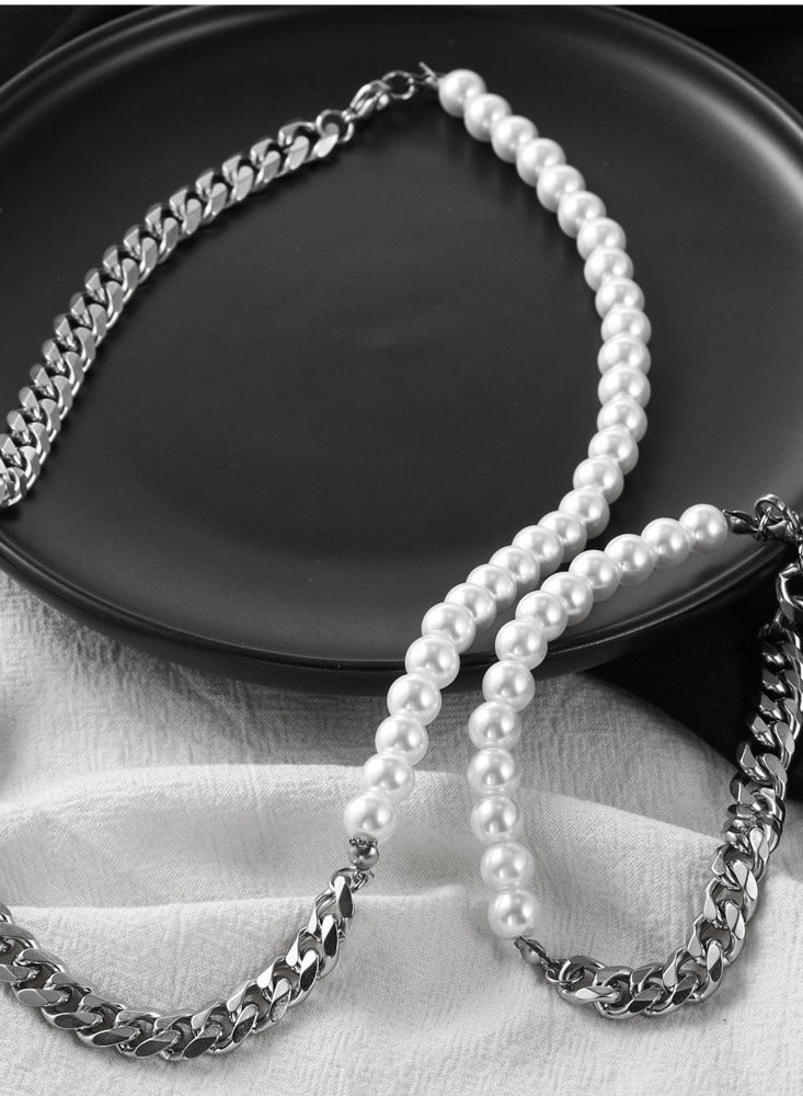 TOVELE5 Individual patchwork, stainless steel, Cuban necklace, men's pearl necklace  - Image 3