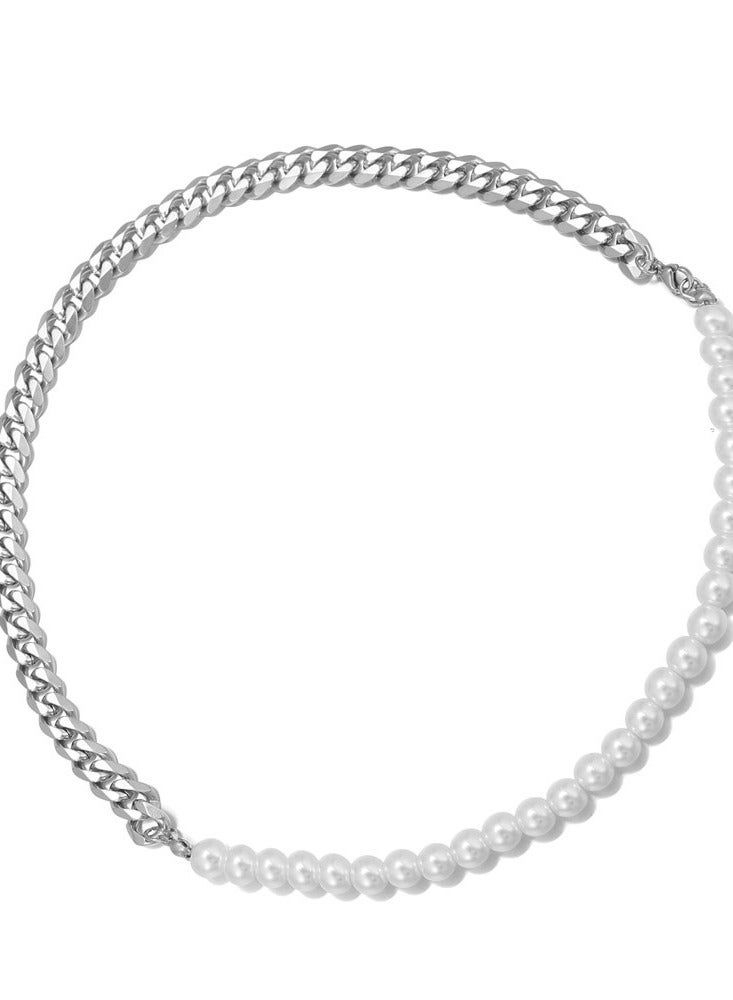 TOVELE5 Individual patchwork, stainless steel, Cuban necklace, men's pearl necklace  - Image 4