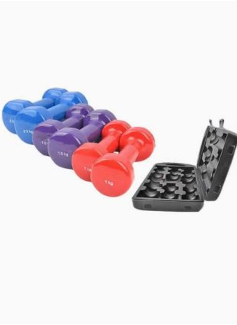SABAH - Set Of Dumbbells With Carrying Case 10kg Dumbbells, Set of 6 Dumbbells for Men & Women, Non-Slip Grip, Strength Training Free Weights for Home Gym, Exercise, Training and Fitness with Carry Case - Image 1