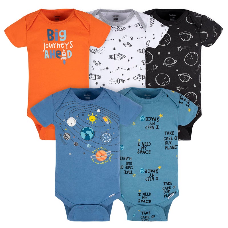 Gerber Baby Boys 5-Pack Short Sleeve Variety Onesies Bodysuits Shirt, Space, 6-9 Months US - Image 1