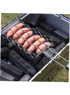 SHREESAMP SHREESAMP BBQ Hot Dog Roast Grilling Plated with Folding Wooden Long Clip Handle for Fish Vegetables Cooking BBQ Grill Basket Outdoor Tool Grilling Camping Picnic Easy Storage Metal 45x10x15CM  - Image 4
