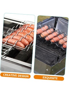 SHREESAMP SHREESAMP BBQ Hot Dog Roast Grilling Plated with Folding Wooden Long Clip Handle for Fish Vegetables Cooking BBQ Grill Basket Outdoor Tool Grilling Camping Picnic Easy Storage Metal 45x10x15CM  - Image 2