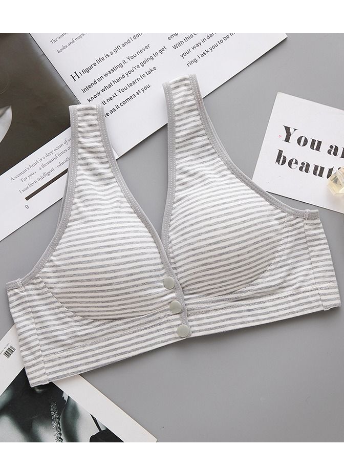 Loquat Comfy Thin Cup Front Button Nursing Bra Pregnancy Underwear Grey Stripes 