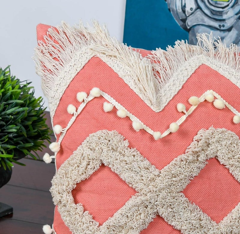 IMPEXART PVT LTD 16X16 Inches Cotton Boho Shaggy Square Super Soft Geometric Cushion Cover for Decor Couch Sofa Bedroom Living Room Farmhouse Indoor Outdoor - Image 3