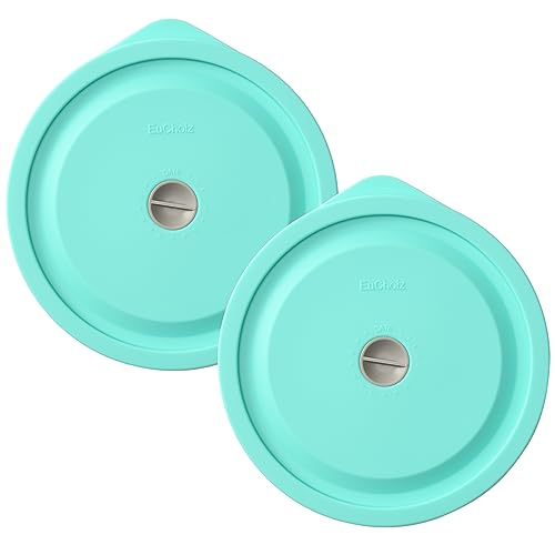 EuChoiz Replacement Lids for Pyrex 7200-PC 2 Cup, Silicone Round Storage Cover Lid for Anchor Hocking Glass Bowl 2 Pack with Date Mark Turquoise - Image 1