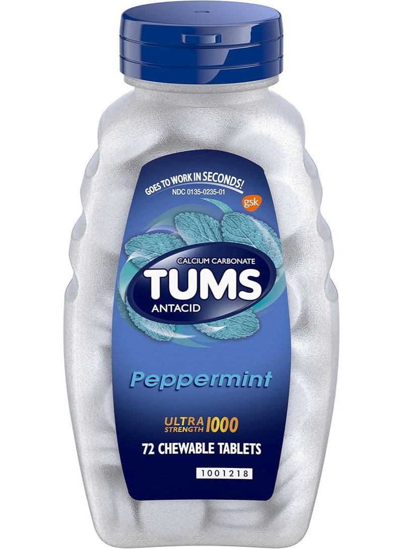 TUMS Ultra Strength 1,000mg Chewable Antacid Tablets for Heartburn Relief, Peppermint - 72 Count - Image 1