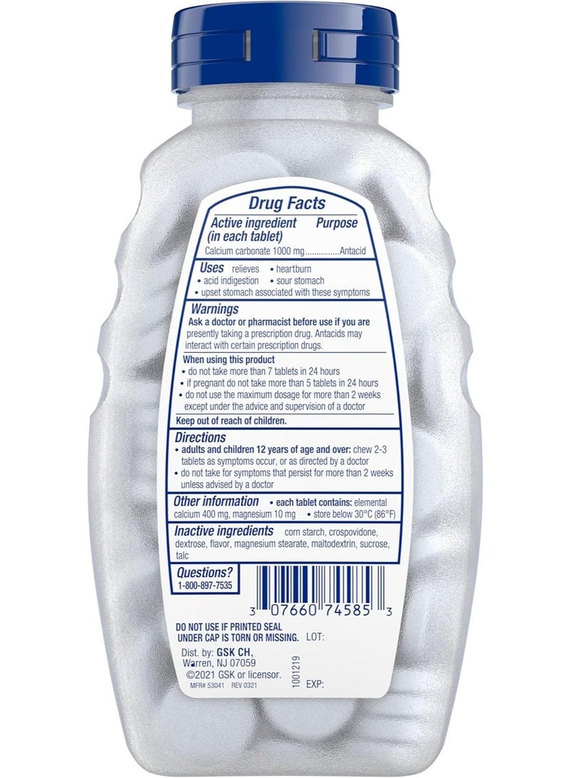 TUMS Ultra Strength 1,000mg Chewable Antacid Tablets for Heartburn Relief, Peppermint - 72 Count - Image 2