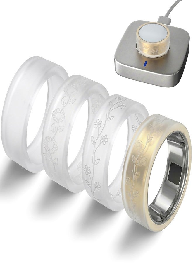 BandRain 4 Pack Ultra-Thin Ring Covers Compatible with Oura Ring Gen 4/4 Ceramic/Oura Gen 3 Cover, Cute Fancy Floral Engraved Anti-Scratch Silicone Smart Rings Protector Accessories for Women - Image 1