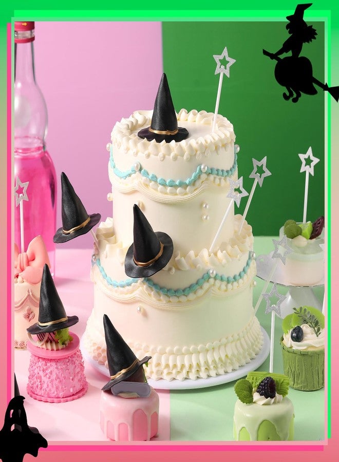 Funnymoom 30 Pcs Witch Party Supplies Witch Hat and Star Cupcake Topper Wizard Hat Princess Cake Decorations Halloween Cupcake Topper Sticks Dessert Cake Accessories for Birthday Party Supplies - Image 2