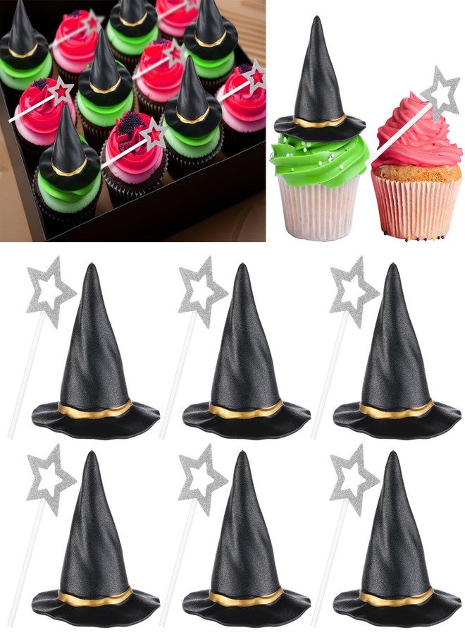 Funnymoom 30 Pcs Witch Party Supplies Witch Hat and Star Cupcake Topper Wizard Hat Princess Cake Decorations Halloween Cupcake Topper Sticks Dessert Cake Accessories for Birthday Party Supplies - Image 1